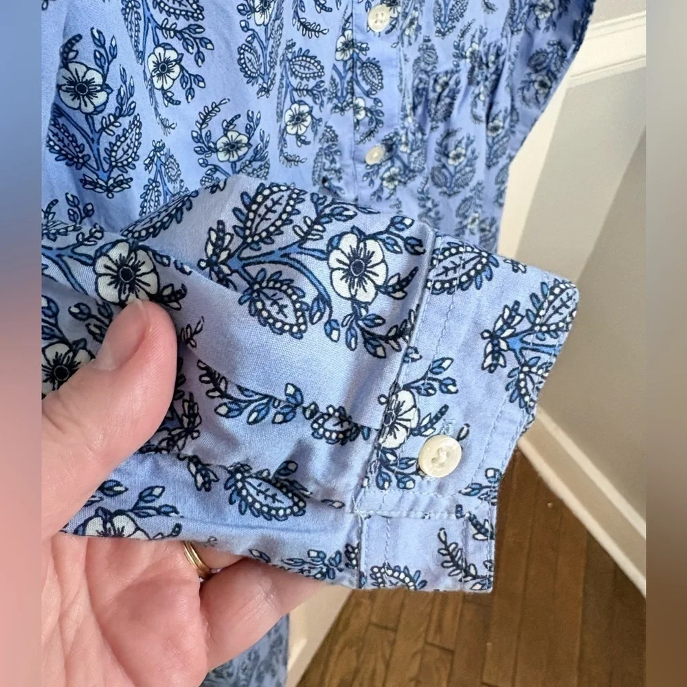 J.Crew Factory Blue Floral Button Front Shirt Dress | Size 0